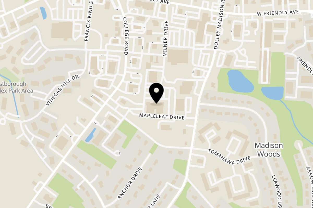 Map showing the location of Black Ginger Sushi Bar and Asian Fusion on 435 Dolley Madison Rd J in Greensboro